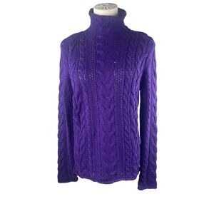 LRL Lauren Jeans Co. Ralph Lauren Purple Cable Knit Turtleneck Sweater Womens M